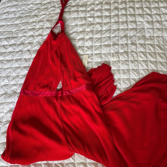 Anthropologie Red Plisse Halter Jumpsuit - Picture 5 of 16